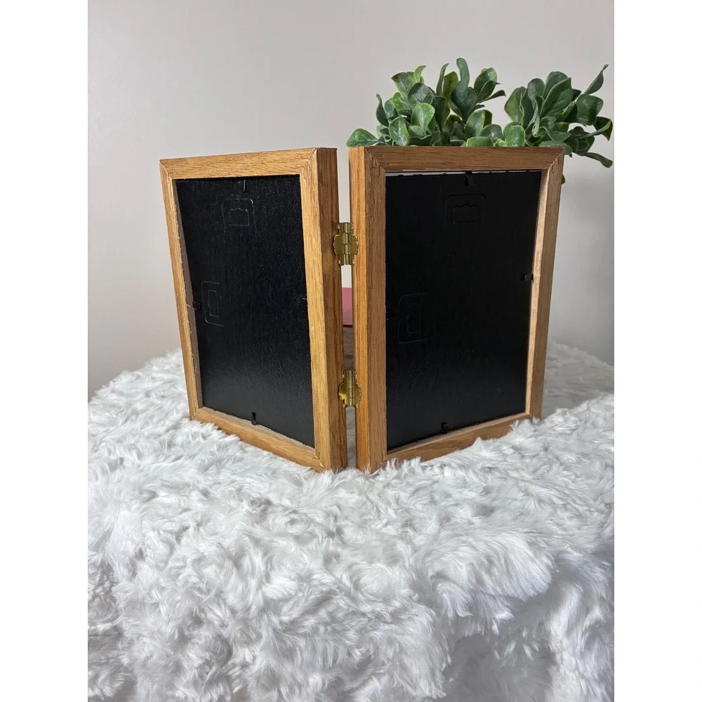 Decorel Solid Oak Double Photo Frame 5x7 Hinged Bifold Wood Picture Frame Brown